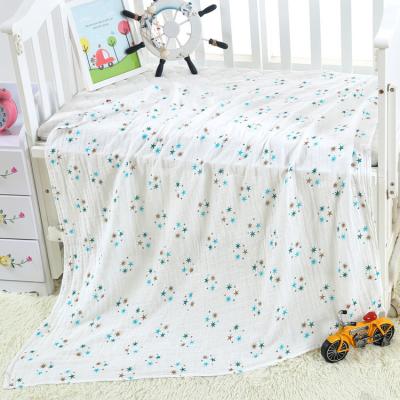 China Anti-pilling Screen Printing Breathable and Eco-friendly Baby Star Print Baby Muslin Fabric Organic Muslin for Wrapping Blankets for sale