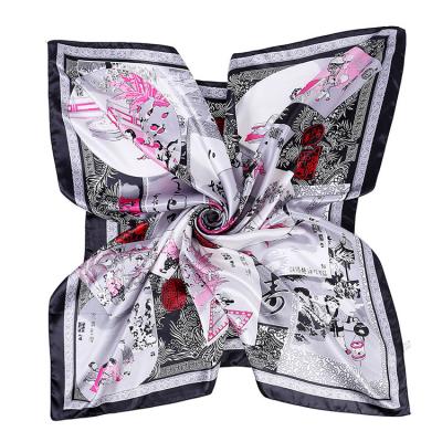 China Square 35 x 35 inch women's large retro satin hair scarf with silk feeling for sale