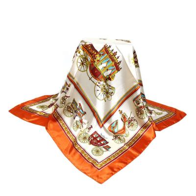 China Gift Square Designer Silk Feeling Hair Wrap Scarf 35x35 Inches Large Women Satin Square Scarf for sale