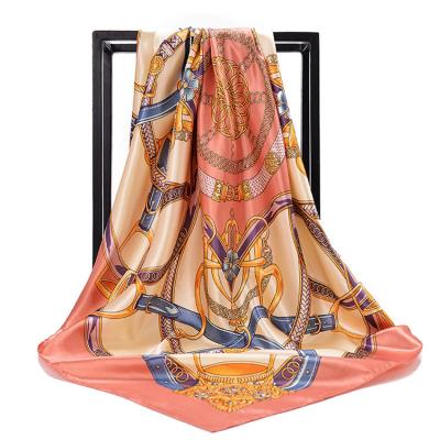 China 35 Square Inches Women Large Silk Satin Feeling Square Neck Scarf Formal Head Hair Wraps for sale