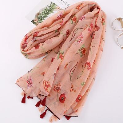 China Hot Selling Women Cotton Hemp Women Shawl Fashion Flower Print Fashion Scarf Islam Hemp Muslim Hijab for sale