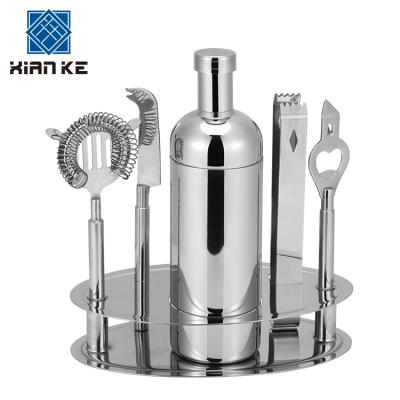 China Cheap viable 6 pcs stainless steel cocktail set outdoor shaker wine wool bar table tool kit with stand for sale