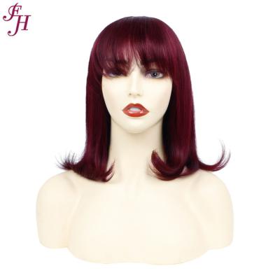 China FH Virgin Straight Raw Cuticle Aligned Hair 100% Straight Bob Wig 12 Inches Bob Wig 99j Human Hair Wig With Bang for sale