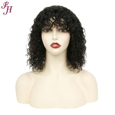 China FH Virgin Wig High Quality Brazilian Curly Hair 12 Inch Bob Wig Human Hair Wigs Short Curly Wig Natural Black For Black Women for sale