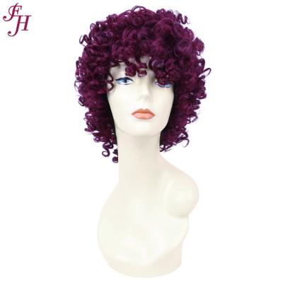 China FH Curly Cheap Price Machine Made Wig None Lace Up Short Curly Human Hair Wig 99j Brazilian Virgin Hair Wig for sale