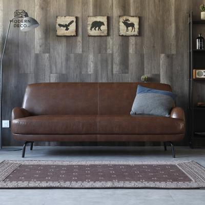 China Durable Modern Brown 3 Seater Faux Leather Sofa Couch With Black Metal Legs for sale