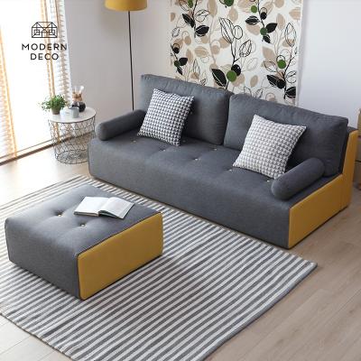 China 3 seater convertible gray gray fabric sofa with separate ottoman reversible with armrest bolster cushion tufted sofa set furniture for sale