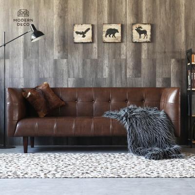 China Modern Tufted Camel Black Faux Chesterfield Leather Couch Durable Tan Brown Leather Sofa High Quality Durability for sale