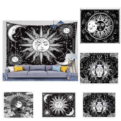 China Custom Print Fabric Custom Tapestry Digital Printing Hanging Burning Sun With Star Moon Phase Wall Tapestry For Bedroom for sale