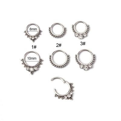 China 16G FASHIONABLE Stainless Steel CZ Septum Clicker Piercing Segment Ring Diath Helix Nose Hoop Hinged Ring for sale