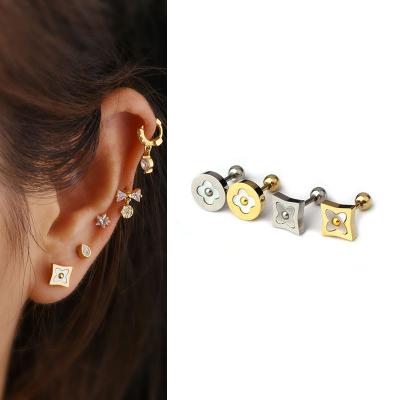 China Vintage New 20G Titanium Surgical 316L Stainless Steel With Shell Pearl Ear Cartilage Piercing Gold Pavilion Jewelry Accessories for sale