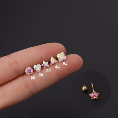 China TRENDY 20G Stainless Steel with 3MM-5MM Cartilage Earring Stud Helix Tragus Lobe Piercing Jewelry ab Crystal Round Hear Star Shape CZ for sale