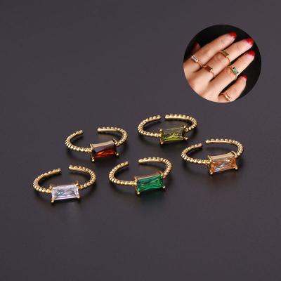 China TRENDY Fashion Gold Plated Multicolor Square Zircon Geometry Open Rings Women Wedding Party Jewelry for sale