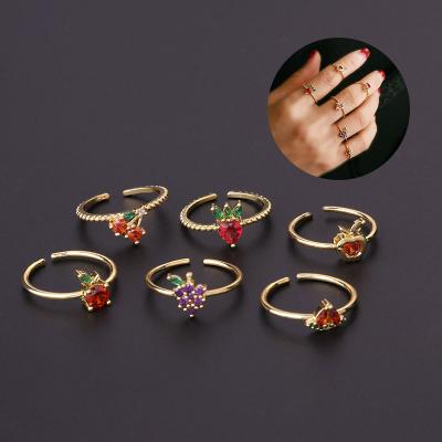 China Cute Gold Plated Multicolor Zircon Ring Cute Fruits Shape Fashion Open Rings For Women Wedding Party Jewelry for sale