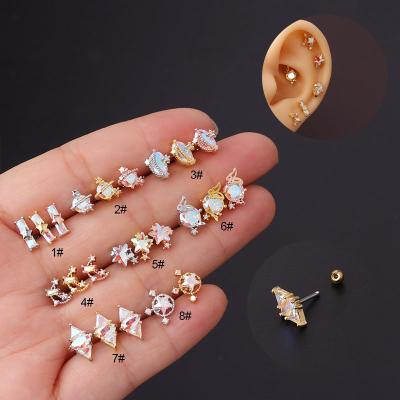 China New 20G Stainless Steel ab Crystal Cartilage Earring Back Stud Jewelry Trendy Tragus Earring Screw TRENDY Helix for sale