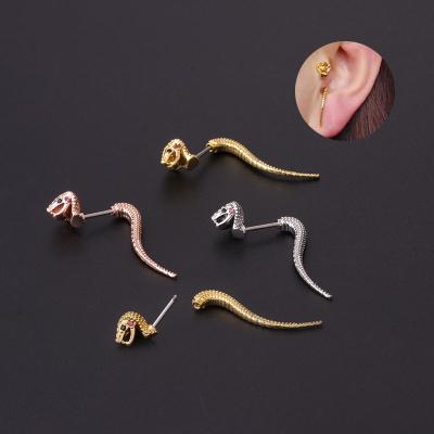 China New Snake 20g Tragus Shape Helix Cartilage Screw FASHION Surgical Steel Stud Earrings For Cartilage Piercing Jewelry for sale