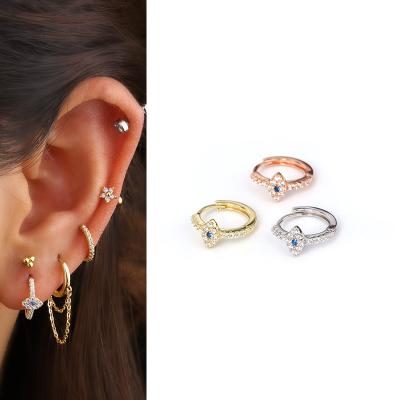 China TRENDY S925 Sterling Silver Piercing Earring Eyes Shape Huggie Circle Ear Cartilage Gold Plated Earring Women Fashion Jewelry for sale