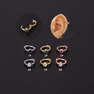 China New Fashion Romantic Green Pink White Stone Round Shape Huggie Circles Ear Helix Cartilage Circle Piercing Earring for sale