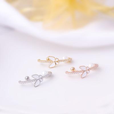 China New Design Enamel Butterfly Long Bar CZ Cartilage Stud Conch Helix Stainless Steel 16G Stainless Steel 16G Screw Back Earring For Women for sale