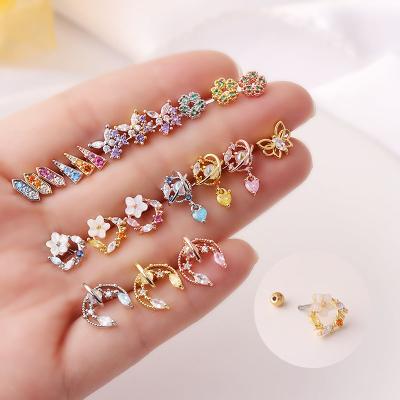 China 20G New CZ Stainless Steel FASHIONABLE Colorful Cartilage Ear Stud Ear Conch Tragus Helix Screw Back Piercing Earring For Women for sale