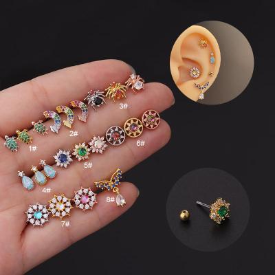 China FASHIONABLE 20g Stailess Steel Barbell With Colorfull CZ Ear Cartilage Piercing Tragus Helix Lobe Screw Back Stud Earring For Girl Women for sale