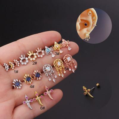 China New FASHIONABLE Colorful CZ Steel Tragus Helix Lobe Screw Back Ear Cartilage Piercing Stud Jewelry 20g Stailess Earring For Women for sale