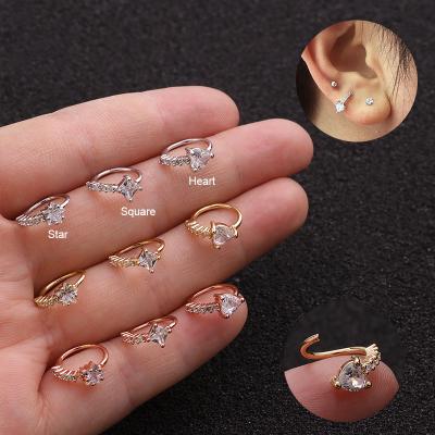 China TRENDY 20gx8mm CZ Star Square Heart Circle Cartilage Helix Tragus Earring Nose Circle Ear and Nose Piercing Jewelry for sale