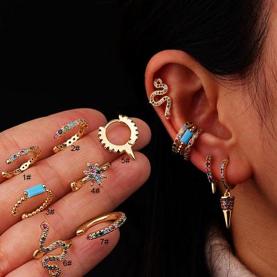 China 50pcs/lot CLASSIC Stone Gold Turquioise Snake Spike Shape Ear Cuff Tragus Lobe Scam Piercing Jewelry for sale