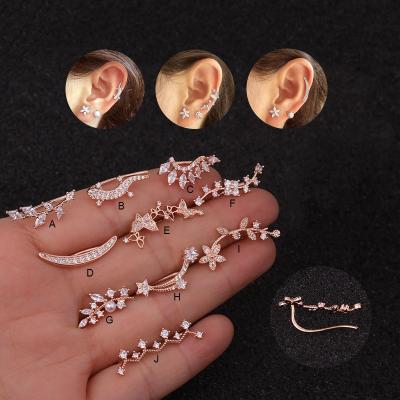 China Cute Rose Gold Mismatched Plant Ear Crawler Flower Leaf Gecko Ear Climbers Helix Cartilage Puncture Ear Slap Earring for sale