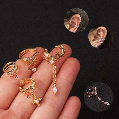 China Copper CZ Dangle Circle Ear Cuff Cartilage Clip Helix Tragus Daith Conch Conch Rook Comfortable Ear Piercing Jewelry for sale