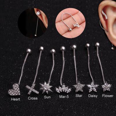 China Cute fashion long stainless steel snake chain barbell CZ lobe earring tragus rook helix scam piercing jewelry for sale