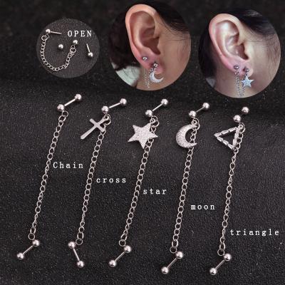 China CZ Barbell Stainless Steel 16 Ear Tragus Pendant Casual/Sporty Long Chain Moon Triangle Star Daith Scam Cartilage Piercing Jewelry for sale