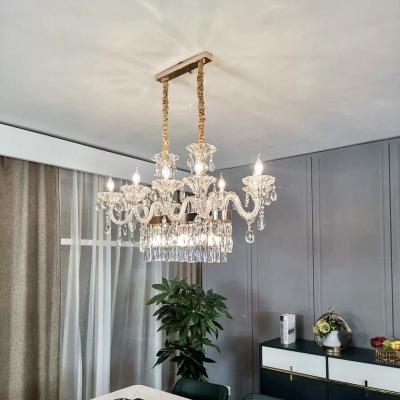 China Gold Modern Luxury Rectangle Lights Long K9 Crystal Chandelier Pendant Lights For Home Kitchen Modern Island Chandelier for sale