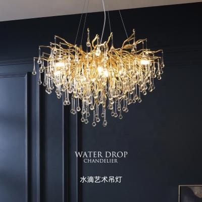 China Gold Modern Clear Glass Drop Lamp Luxury Hanging Chandeliers For Dining Room Light Fixture Living Room Hotel Decor for sale