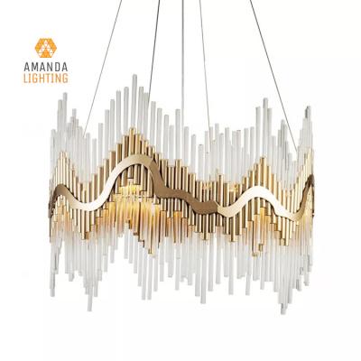 China Home decoration and modern simple design Crystal Chandelier Pendant Light of commercial and residential projects with gold color for living room for sale