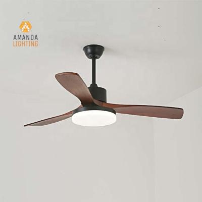 China Hotel Modern Nordic Solid Wood Decorative 3 Blades Ceiling Fans With LED Lights Remote Control For Living Room for sale