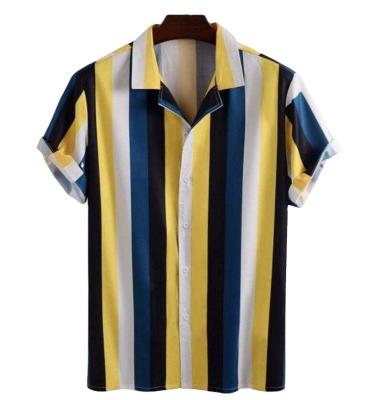 China Anti-pilling Mens Short Sleeve Shirt With Vertical Faux Silk Stripes Printing for sale