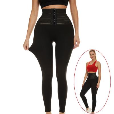 China Sports High Waisted Tummy Control Gaiters For Women Slimming Yoga Pants With Waist Trainer Workout Weight Loss Body Shaper for sale