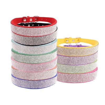 China Luxurious Stocked Suede Fiber Crystal Dog Collar Glitter Rhinestone Cozy Zinc Alloy Buckle Dog Collars For Small Dogs Cats for sale