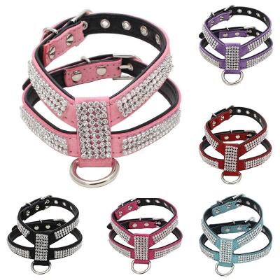 China 1Piece Dog Collars Pet Products Pet Products Adjustable Pet Collars Dog Harness Leash High Quality Bling Rhinestone Quick Version PU Leather for sale