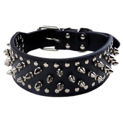 China Adjustable Soft Leather Studded Outdoor Dog Collars Adjustable Pointed Studded Leather Puppy Stocked Puppy Dog Collars Pu Dog Collars for sale