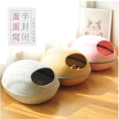 China Removable and Washable Cat House Litter Semi Closed Creative Breathable Universal Pet Four Seasons Bed Warm Eggshell Cave Felt Breathable for sale