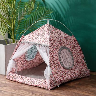 China Travel Dog Teepee Pet Tent House Cat Bed Portable Teepee Thick Cushion Indoor Outdoor Portable Canvas Dog Tent Pet Supplies Available for sale