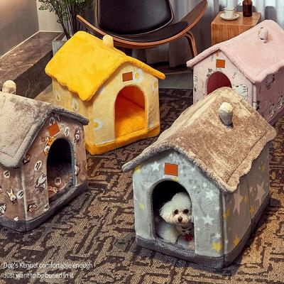 China Warm Enclosed Cave Sofa Pet Supply Deep Sleep Pet Kennel Cat Bed Winter Dog Villa Viable Foldable Removable Nest Sleeping Kennel for sale