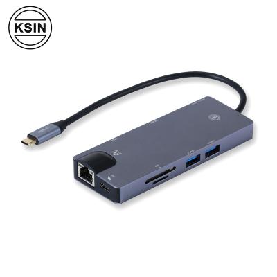 China New Bare Copper PVC+ 8 in 1 USB C Hub Type-C to HDMI PD Charging Ethernet RJ45 USB 3.0 Ports SD Reader For Macbook Pro Dock / Cards by TF for sale