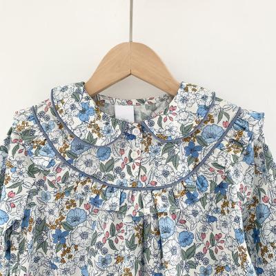 China 2022 Design Girls QUICK DRY Soft Cotton Long Sleeve 100% Ruffle Floral Print Shirt for sale