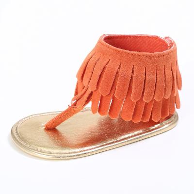 China Hot Sale Baby Summer Flat Sandals 0-1 Years Old Toddler Soft Unique Fringe Flat Sandals for sale