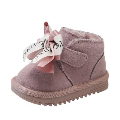 China Big Bow Toddler Girls Latest Winter Babies Warm Flat Fur Boots Snow Boots for sale