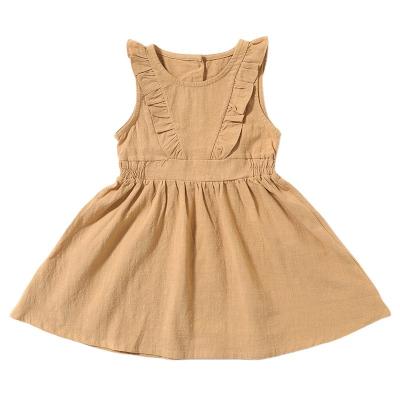 China Kids Breathable Cotton And Linen Summer Sleeveless Dress Soft Cotton Ruffle Dress for sale