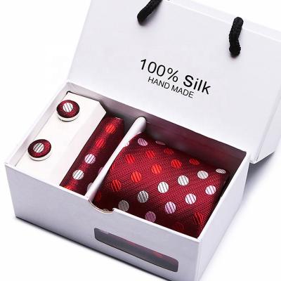 China New Design High Quality Links Set For Men's Stock Three Piece Dot Silk Link Cufflink Gift Set 0630-D for sale